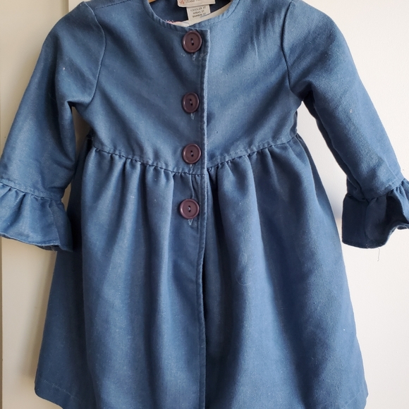 Girls Pink and Blue Polka Dot Dress & Denim Jacket - Picture 2 of 6